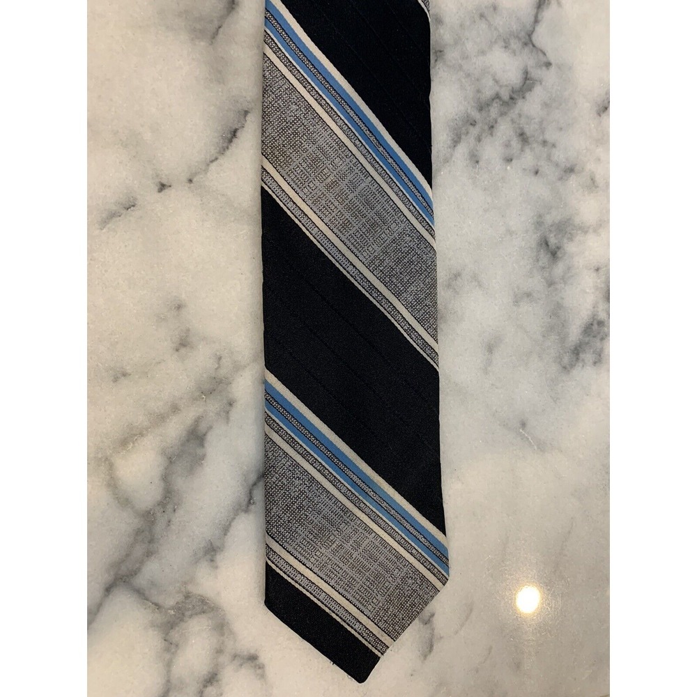 Mark of California Vintage Blue Gray Black White Woven Striped Tie